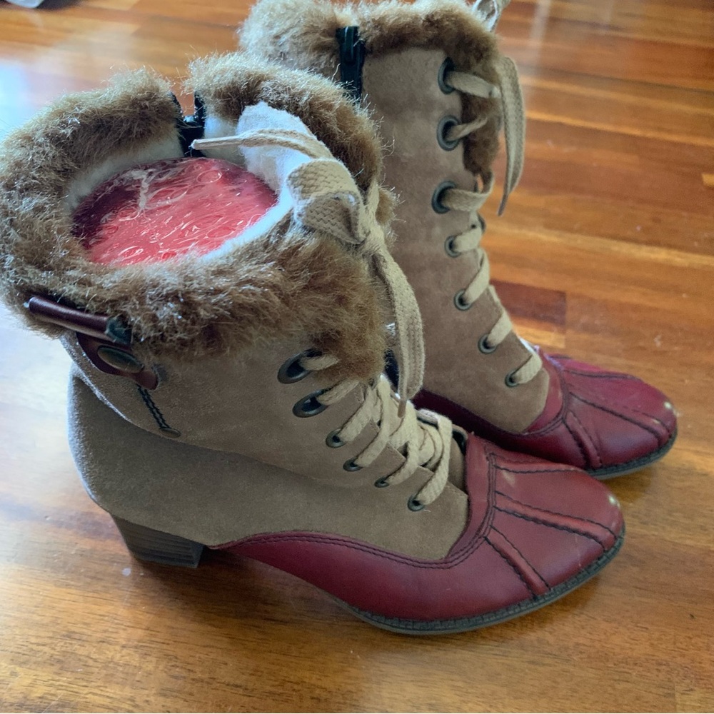 Rieker Red and Tan Lace Up Boots with Waterproof Design
